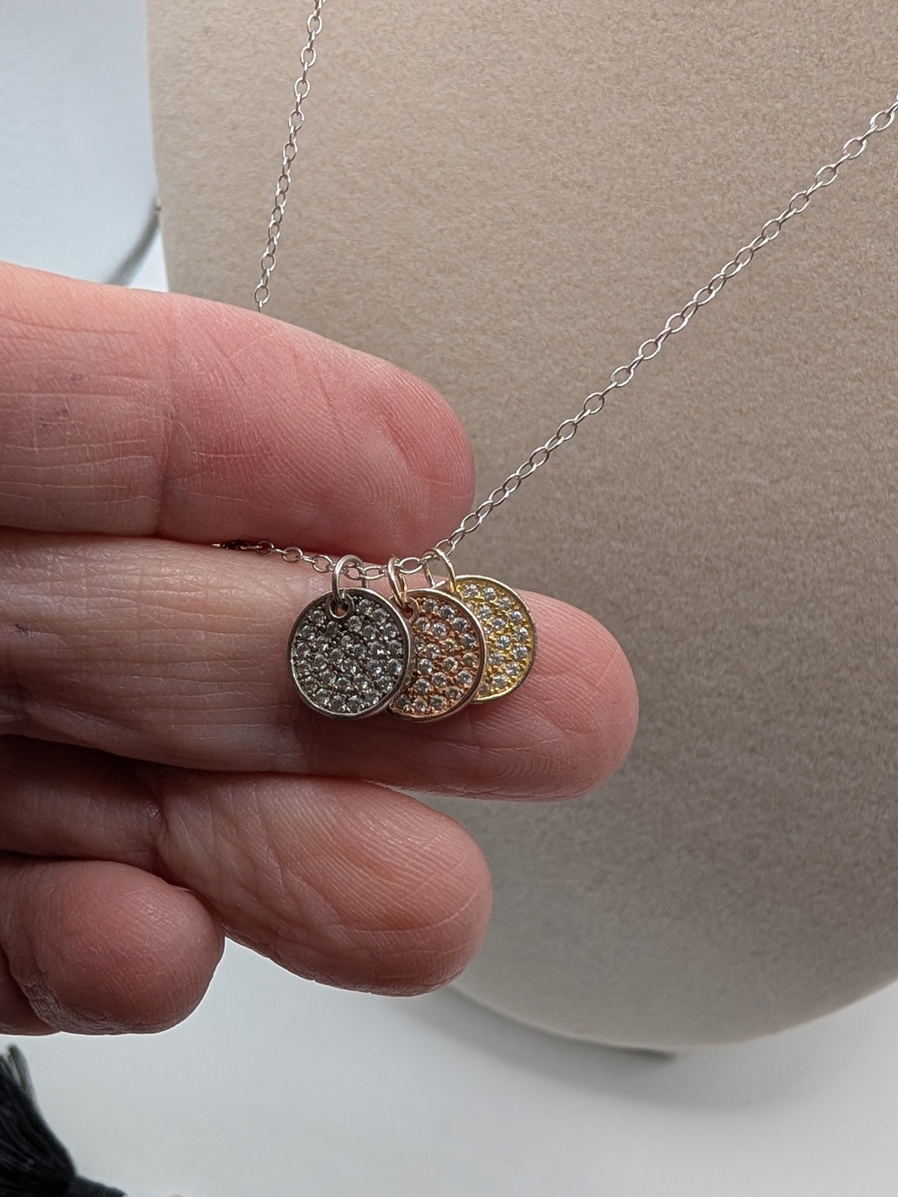 Anna Beck Triple Disc Pavé Necklace in Silver, Rose Gold & Gold - Picture 3 of 4